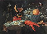 Fruit Canvas Paintings - Still Life with Fruit and Shellfish
